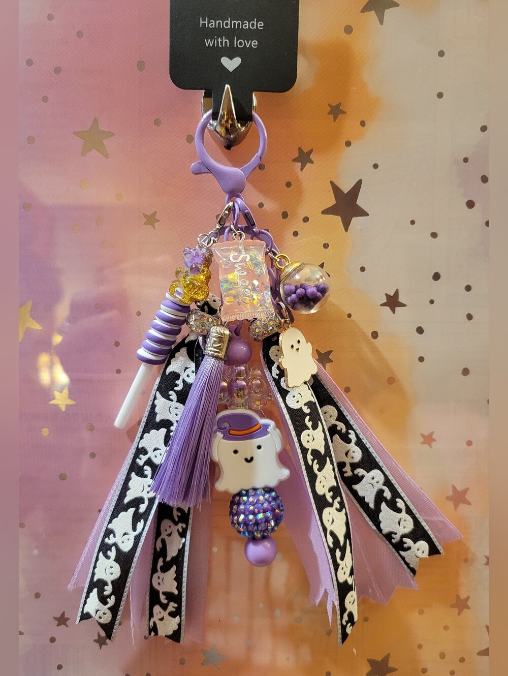 Halloween Keychain Purse Charm Handbag Charm Spooky Ghost- Handmade